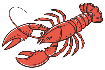 76 Bright red lobster, detailed illustration, white background, realistic texture, symmetrical pose, marine life, culinary icon, vibrant color, anatomically accurate, claws raised, seafood motif, high