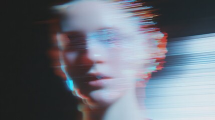 Engaging with a holographic vision through an iridescent surface glowing in futuristic light