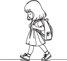 School Girl With Bag Sketch Art
