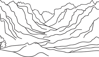 minimalist line drawing canyon desert landscape vector art