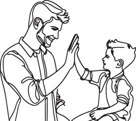 minimalist line drawing of dad and son high five vector