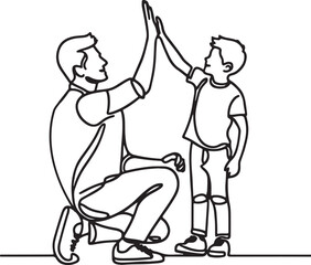 father son success high five minimalist vector drawing