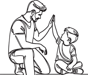 Obraz premium happy dad and son high five vector minimalist art