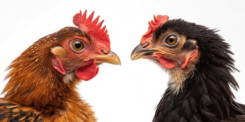Close-up Portrait of Two Chickens Facing Each Other A Study in Avian Expressions