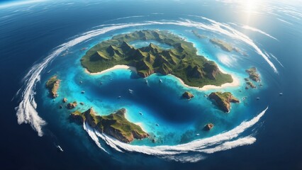 Fototapeta premium Aerial view of a tropical island surrounded by turquoise waters