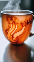 photo, Black tea and milk in a cup merge to form a swirling channel created by ai