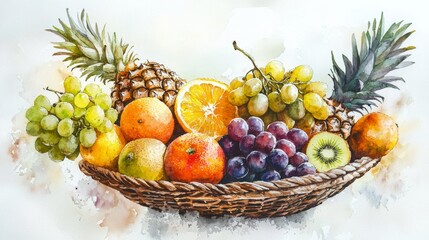 Fresh Tropical Fruit Basket with Varied Bananas and Grapes