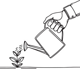 Watering plant line art minimal style