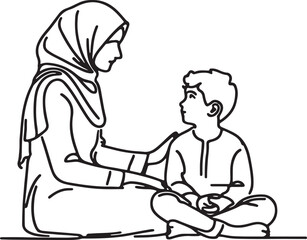 Mother and son talking minimalist vector