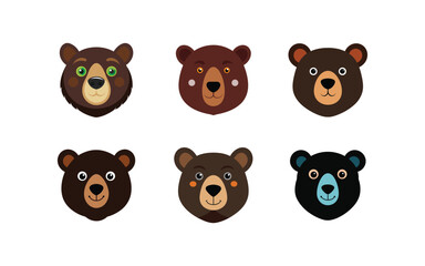 Bear face Set on white background, bear head vector logo icon illustration silhouette, Vector Illustration
