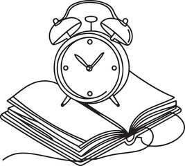 Minimalist alarm clock and book vector