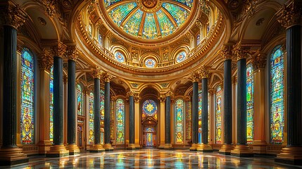 Obraz premium Royal cathedral interior with stained glass beauty high resolution photo