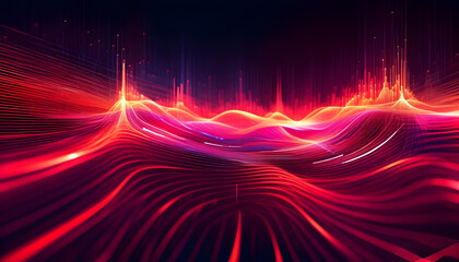 Abstract Red and Orange Digital Waveforms: Futuristic Technology Background