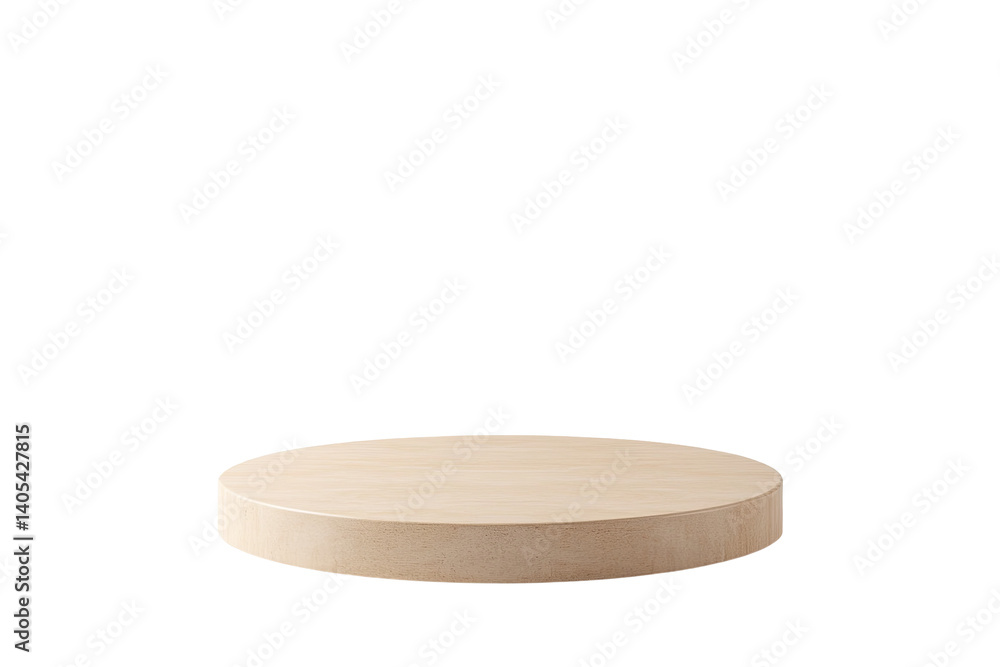 Poster a round wooden stand sits in front of a transparent background. the stand appears to float, creating