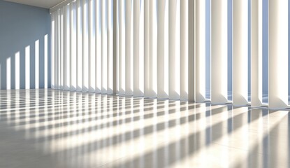 Naklejka premium Empty room with blinds. Sunlight streams through