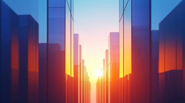City Sunlight Corridor : Modern Architecture and Golden Hour