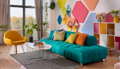creative living room design with bright and playful color accents