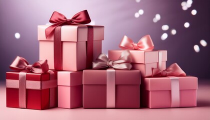 Obraz premium stacked pink and red gift boxes with chic bows on top