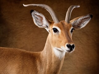 Fototapeta premium Male gazelle with symmetrical antlers standing confidently in shallow depth warm-toned wildlife portrait expressing grace elegance and natural awareness in wild clarity theme