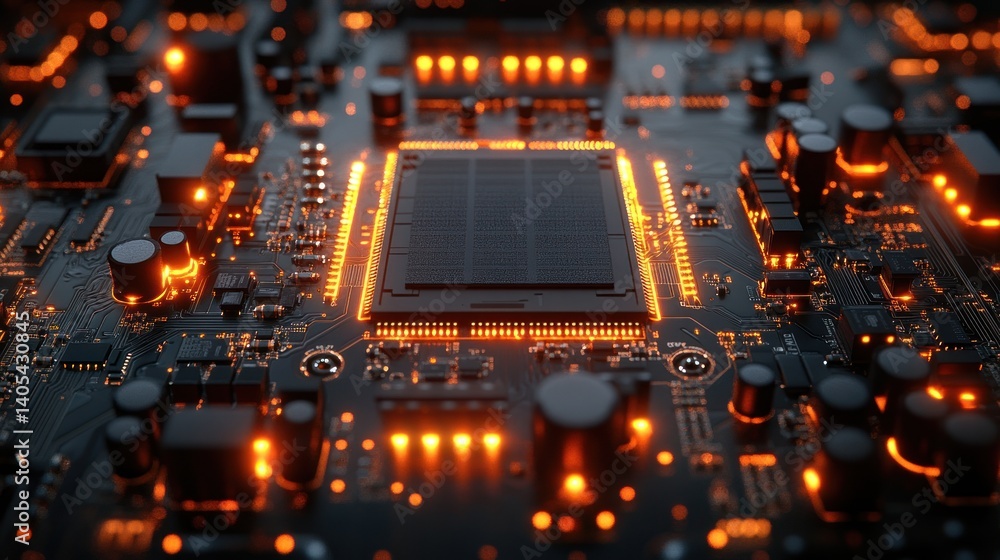 Poster illuminated circuit board: a close-up view of advanced technology