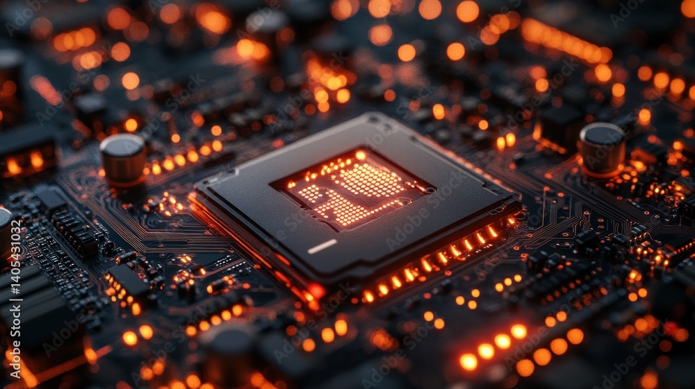 Poster illuminated microchip: a close-up of advanced technology