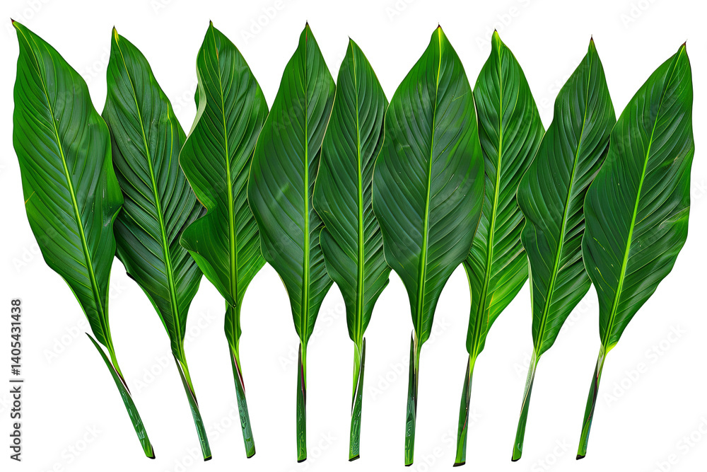 Poster lush green leaves in a row against a transparent background display vibrant texture and form, reveal