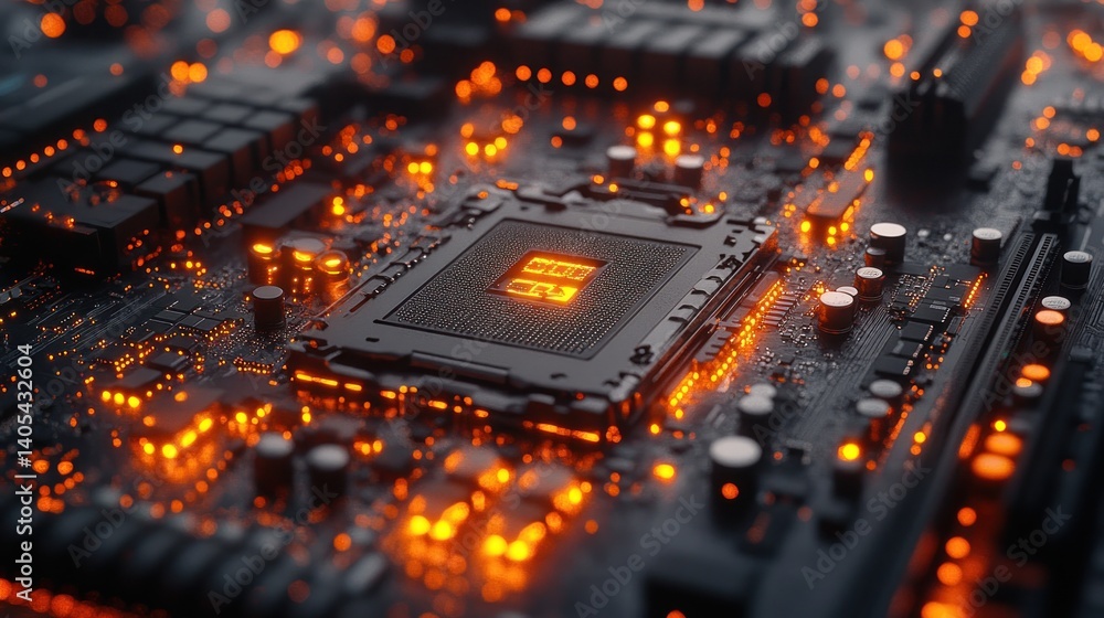 Aufkleber illuminated circuit board: a close-up of a computer motherboard's central processing unit