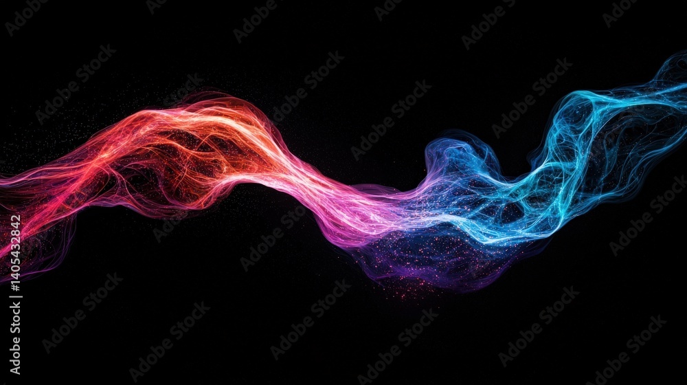 Poster a vibrant wave of colorful light swirls against a dark background, creating a dynamic and energetic 