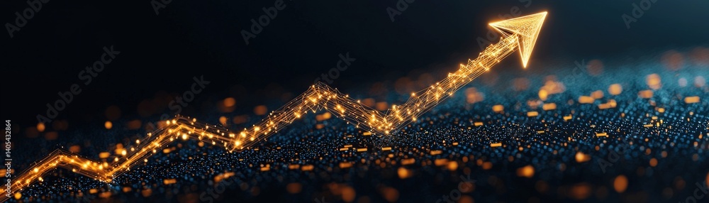 Poster a glowing arrow graph rising over a dark background, symbolizing growth and progress in data or fina