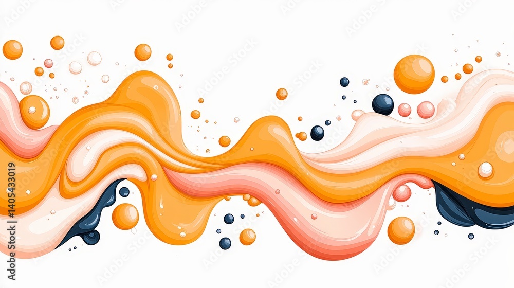 Poster vibrant abstract wave with colorful bubbles on white background. dynamic and fluid design for creati