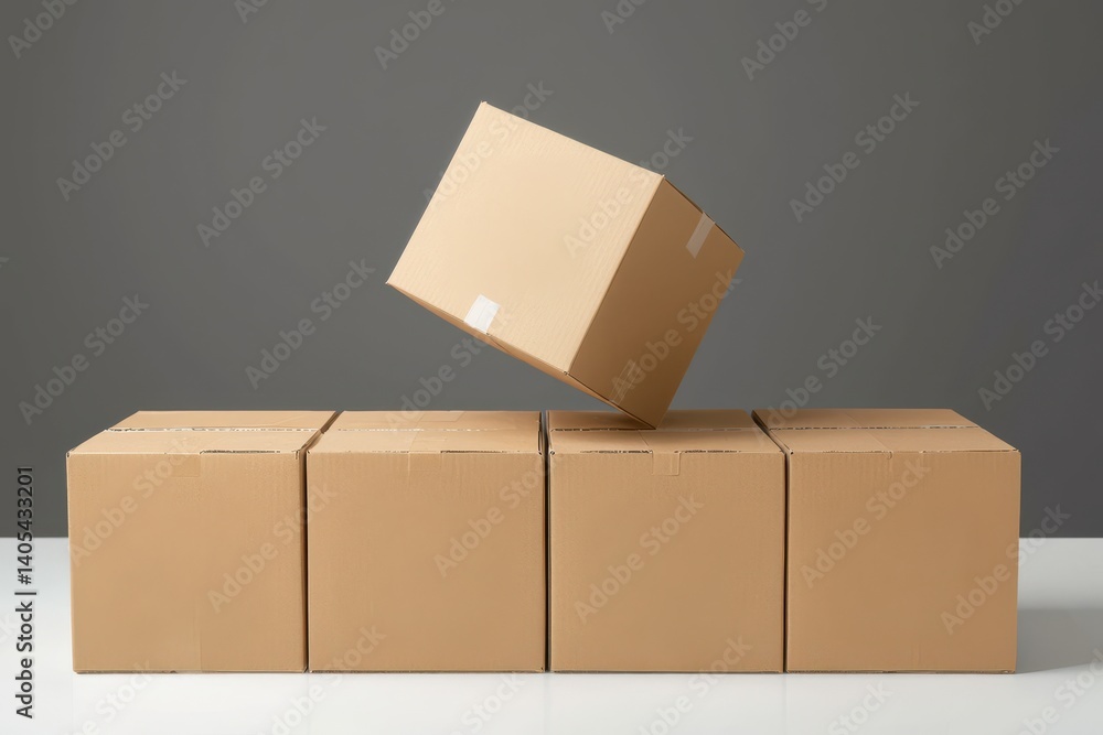 Poster scalability driven by branding and business strategy concept. a stack of cardboard boxes with one bo