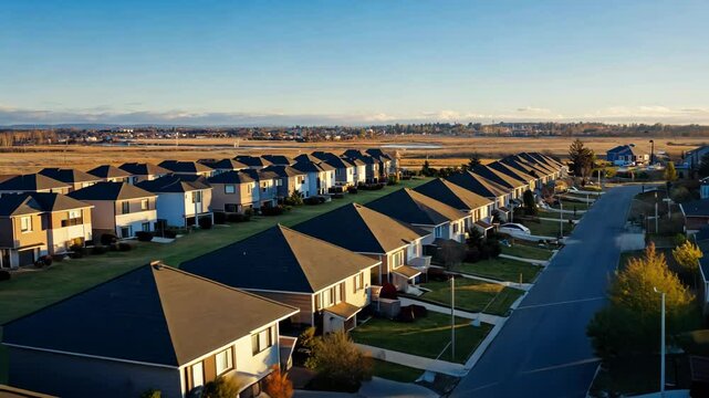 Aerial View of Suburban Houses in a Residential Area