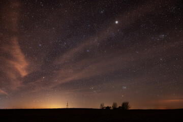 Constellation-Filled Sky above Lithuanian Hill at Night