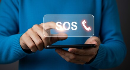 Person Activating an SOS Emergency Call Function on a Smartphone

