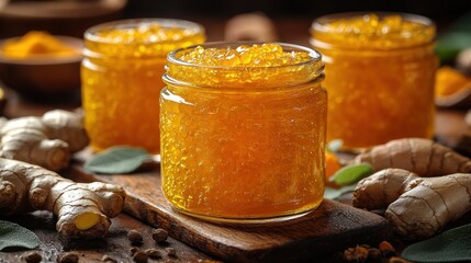 Homemade Ginger Turmeric Jam in Glass Jars