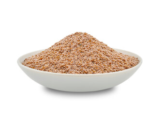 closeup pile of psyllium seed in ceramic white bowl cutout