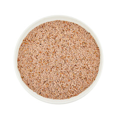 flat lay pile of psyllium seed in ceramic white bowl cutout