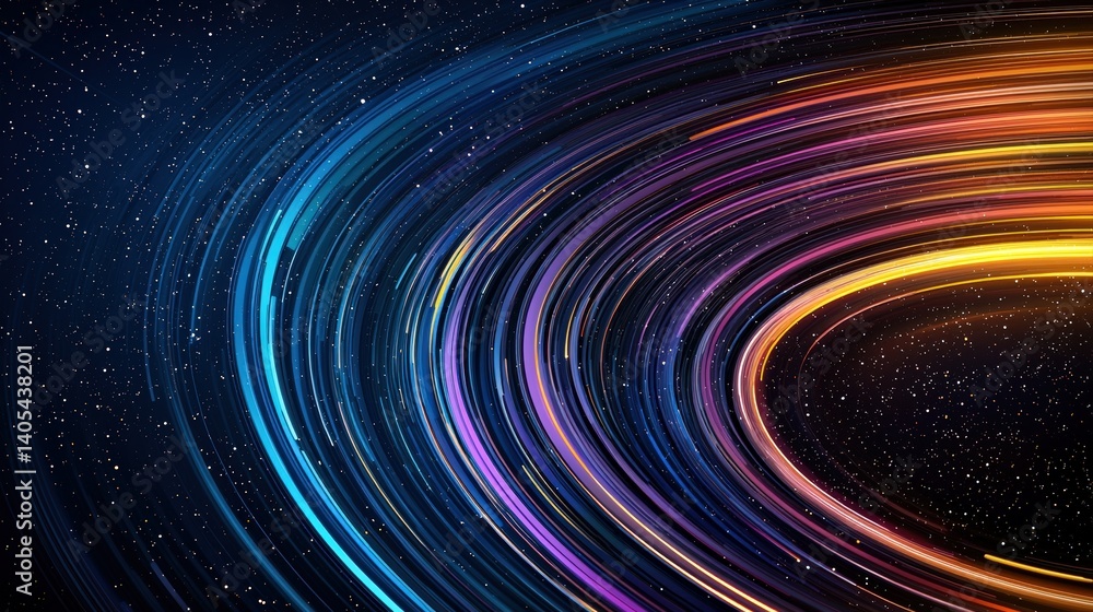 Poster a vibrant swirl of colorful light trails against a starry background, creating a sense of motion and