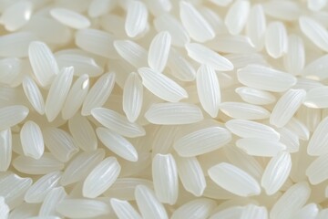 Close-up White Rice Grains Showing Texture Details, in Heap, as a Background, Food Category