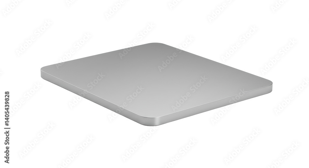 Poster a close up of a gray rectangular object with rounded corners on a black background in a studio shot