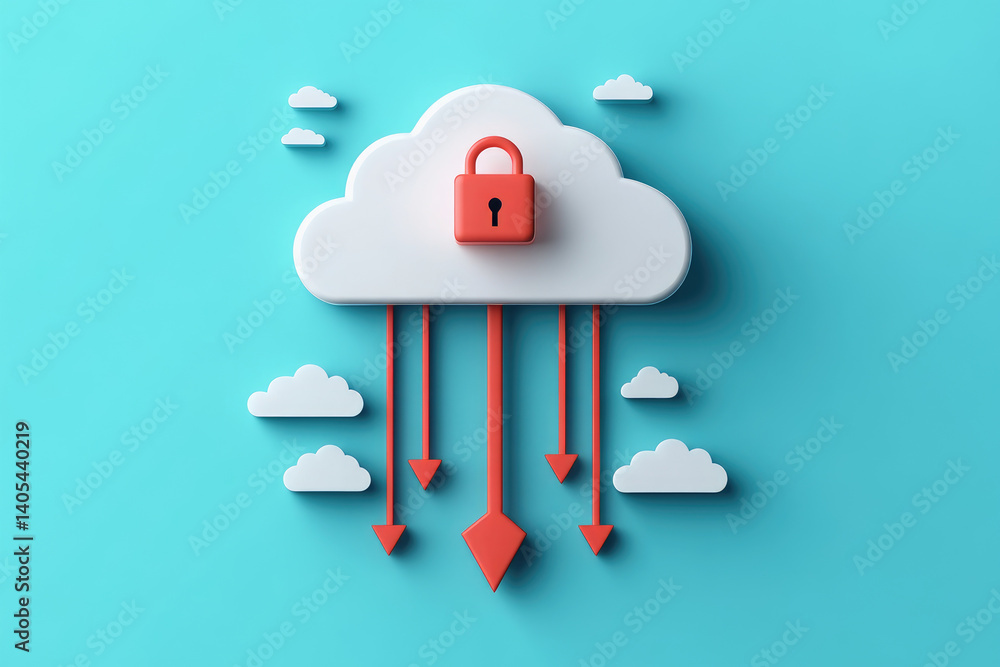 Poster securing your data cloud backup strategies with arrow and lock illustrations for enhanced protection