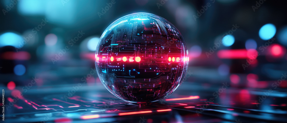 Poster enhancing cybersecurity awareness through a digital globe surrounded by protective shields and glowi