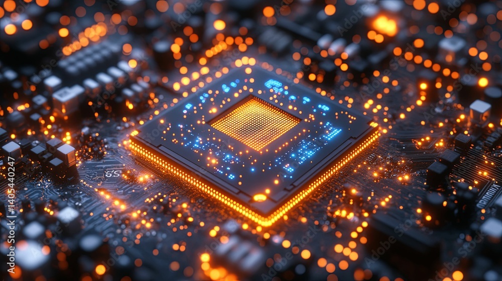 Aufkleber a glowing central processing unit on a complex circuit board.
