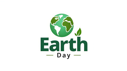 Fototapeta premium Green Earth Day Logo: Stylized green globe with leaf accents and bold Earth Day lettering on a clean white background. Ideal for conveying environmental awareness, conservation, celebrating Earth day.