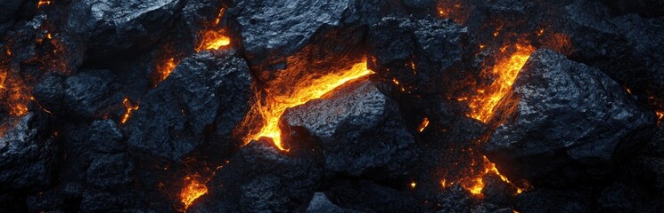 Molten rock flows through dark stone