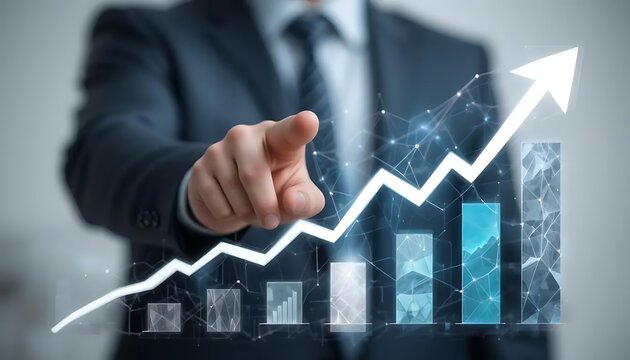 Business development to success and growing growth concept, Businessman pointing arrow graph corporate future growth plan