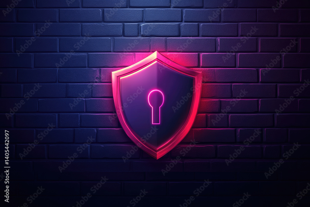 Poster hacking prevention strategies firewall concept and shield illustration in digital security environme