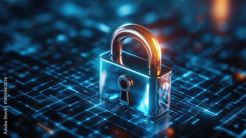 Poster secure digital lock concept virtual environment 3d technology cybersecurity data protection