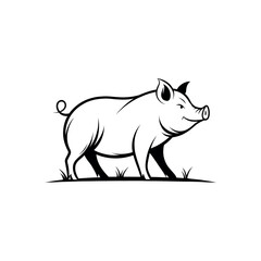 pig silhouette logo vector line art logo design