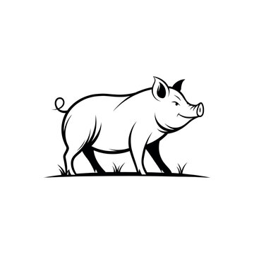 recommend clip art: pig silhouette logo vector line art logo design